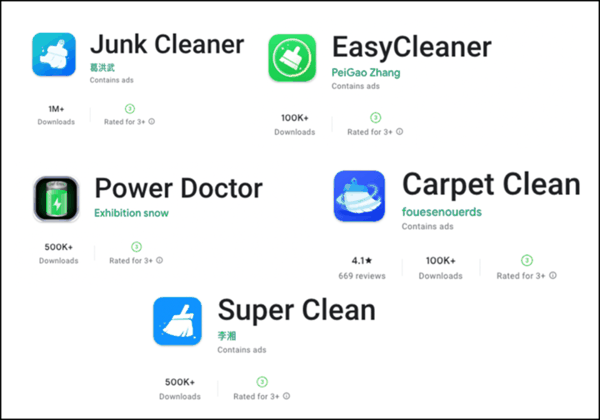 ▲ 麦卡菲安全通报的数个 Play Store 毒瘤应用｜McAfee
