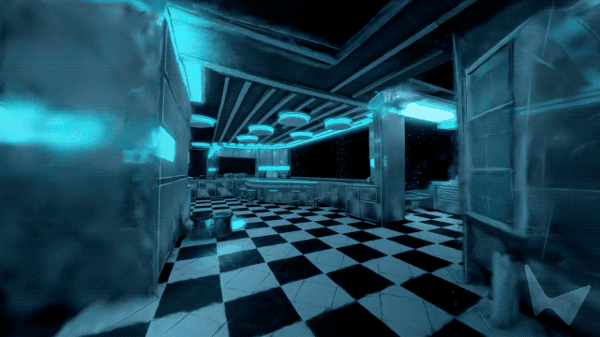 ▲文本提示词：一个融合中世纪餐厅美学与轨道科技的空间站厨房，拥有棋盘格地板和不锈钢装置，在柔和的水绿色灯光下熠熠生辉