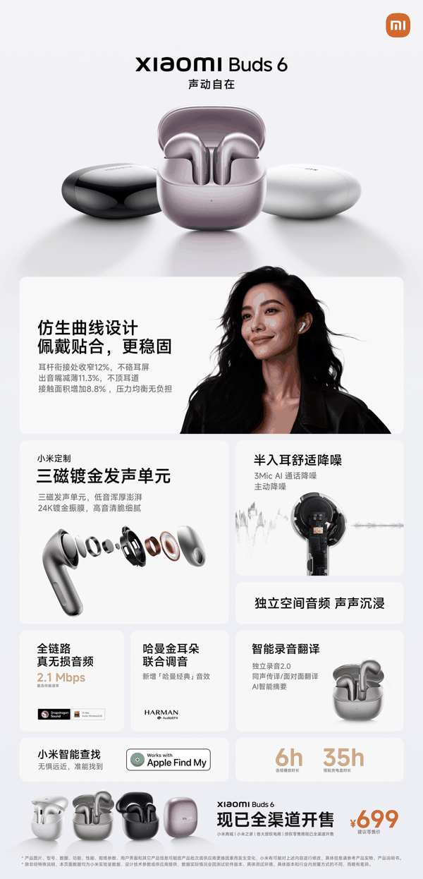 京东小米（MI）Xiaomi Buds 6 降噪耳机699 元直达链接