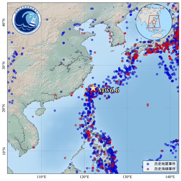 历史地震、海啸事件分布图。自然资源部海啸预警中心供图
