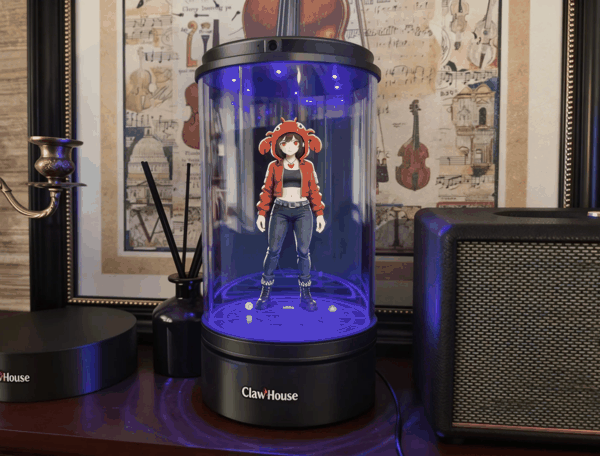 ClawHouse 实拍图，拥有 3D 全息的卡通形象，可以互动｜图片来源：ChaToys