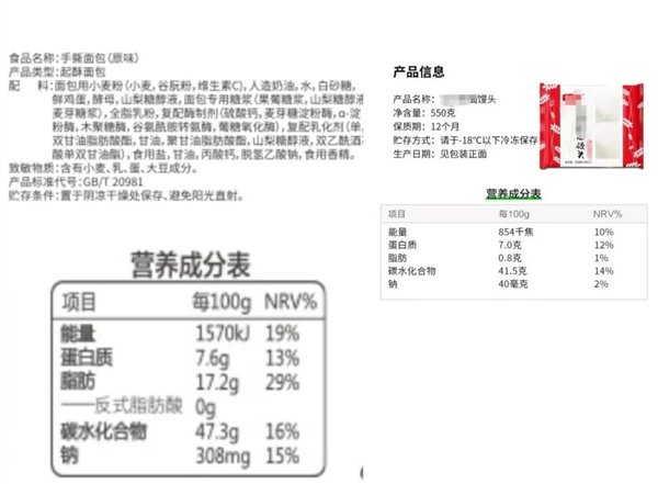 左：面包；右：馒头。图片来源：京东