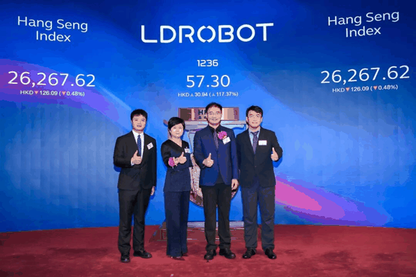 乐动机器人上市仪式现场，乐动创始人周伟、CFO