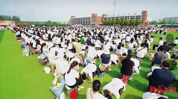 ▲平顶山某学校《十跪爹娘》千人齐舞。图/红星新闻