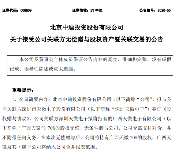 来源：ST中迪公告