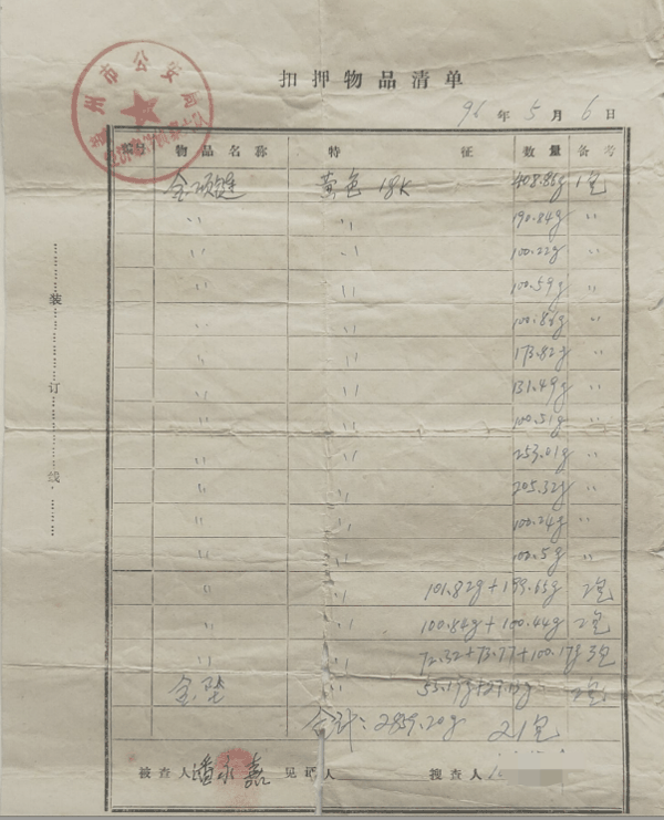 盖州市公安局扣押物品清单。受访者供图