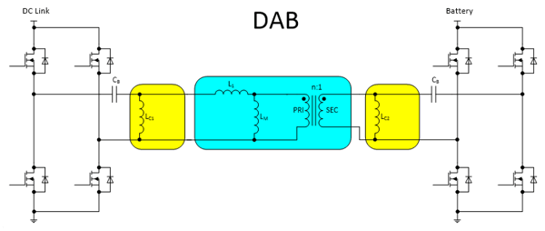 图 7 该原理图显示了具有换向电感器的 DAB。