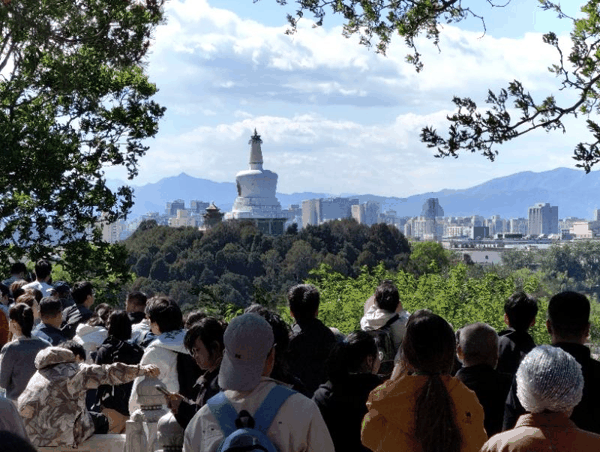 雨后空气清新透明，站在景山眺望北海公园白塔仿佛近在咫尺。