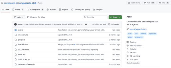 图丨AnySearch 的 GitHub 仓库（来源：GitHub）