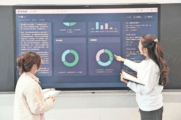 教师们使用希沃课堂智能反馈系统进行课后复盘。 受访者供图