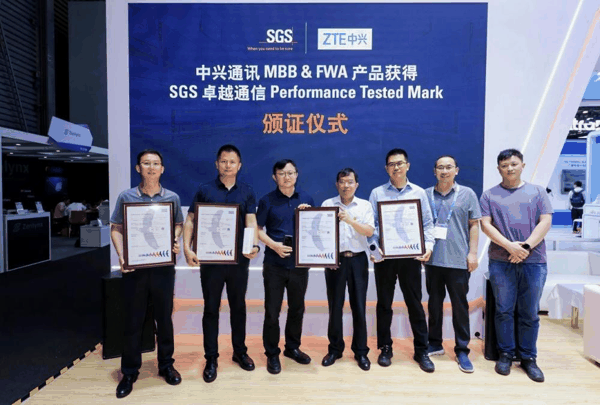 SGS为中兴通讯三款5G MBB及FWA产品颁发SGS Performance Tested Mark