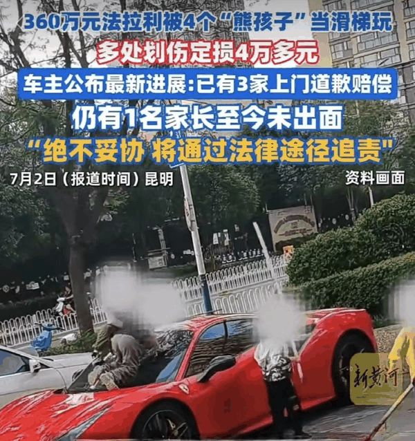 ▲4孩童划损360万法拉利。图/济南时报