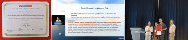 ACL 2026 Best Resource Paper Award 获奖证书以及现场颁奖。