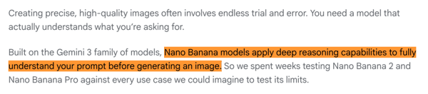 图：Google 对 Nano Banana 推理能力的官方表述