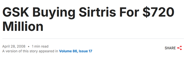 GSK宣布收购Sirtris，图源丨c&en
