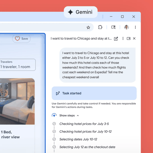 谷歌同样在 2025 年内快速将 Gemini 整合进 Chrome 浏览器中｜图片来源：Google