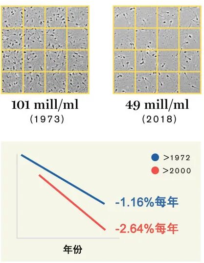 （图：Hagaietal.）精子数量肉眼可见地减少，甚至减少的速度也是越来越快