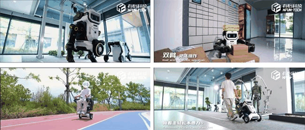 图注：T01四大变形模态：双足机器人、轮式人形、智能代步椅、拉杆箱