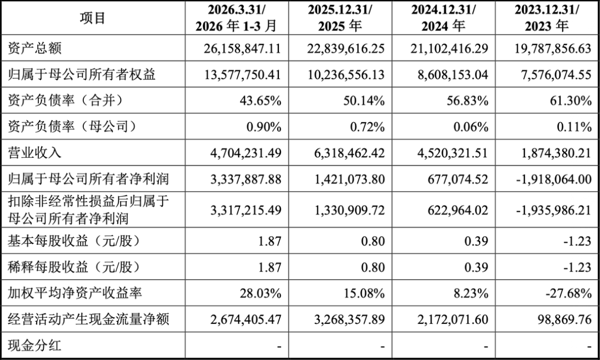 长存控股主要财务数据和财务指标（单位：万元）