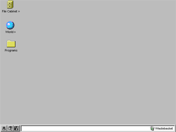 Plummer随后贴出了Cairo桌面的截图，可以清楚看到这个托盘在Windows 95发布之前就已经存在了。
