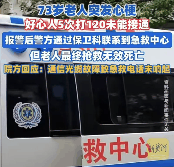 ▲老人突发心梗，5次拨打120未能接通后抢救无效死亡。图/济南时报