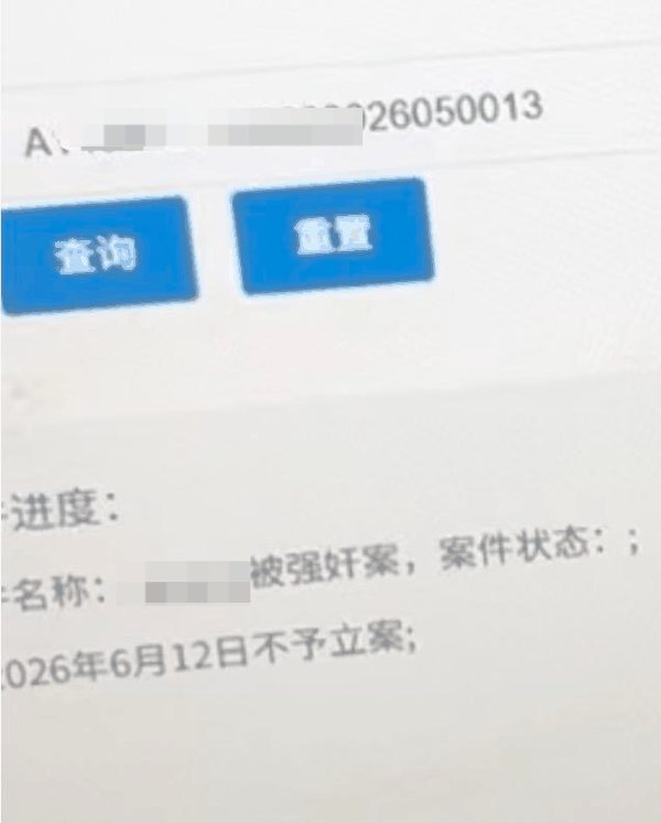 ▲张磊（化名）此前查询到的案件不予立案状态 受访者提供