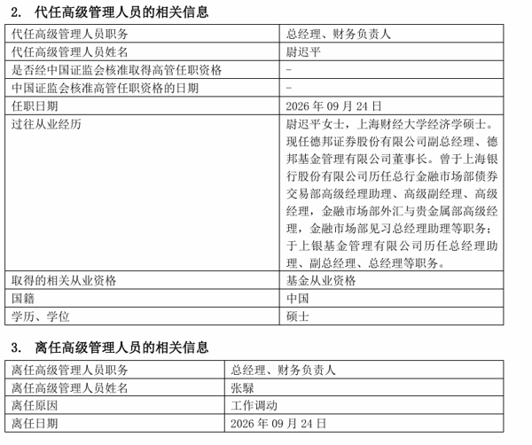 ▲德邦基金高级管理人员变更公告截图