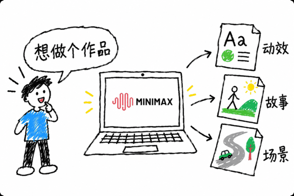 ▲ AI 生成示意图，Logo 来自 MiniMax 官方品牌资料。