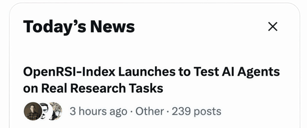 图 1  OpenRSI-Index 出现在 X 的 Today’s News 栏目中。 X 发布帖：