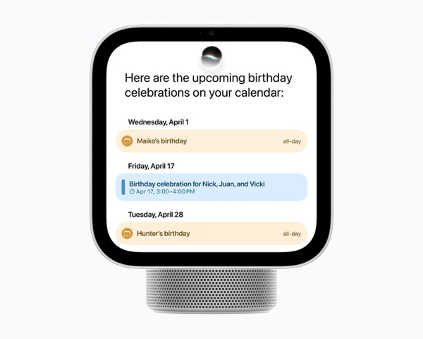 图｜Apple，HomeView 上的 Siri AI 个人日历信息