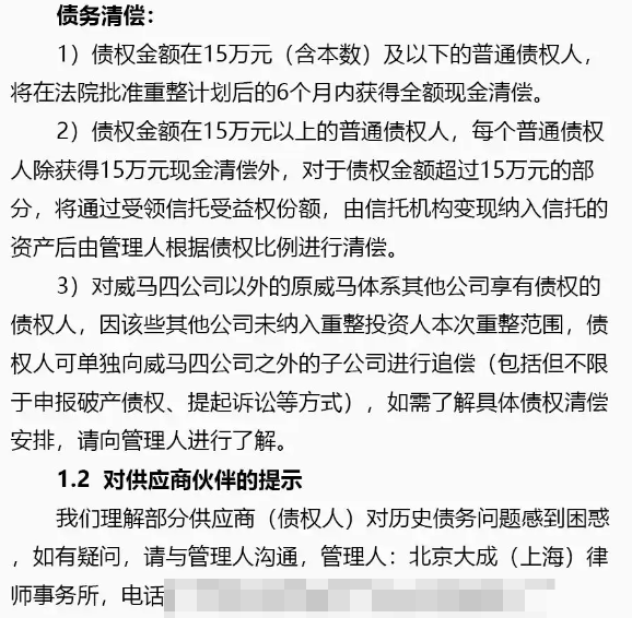 ▲债务处置方案截图
