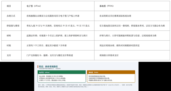 图1 签证的两条常用路径。来源：埃塞俄比亚移民与公民服务局官方电子签门户（2026 年 10 月访问）。
